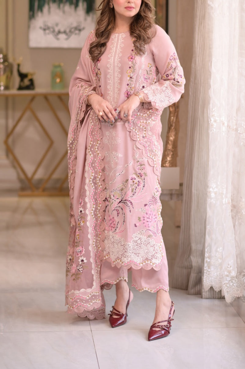 Unstitched Luxury Embroidered Lawn suit 3 Piece